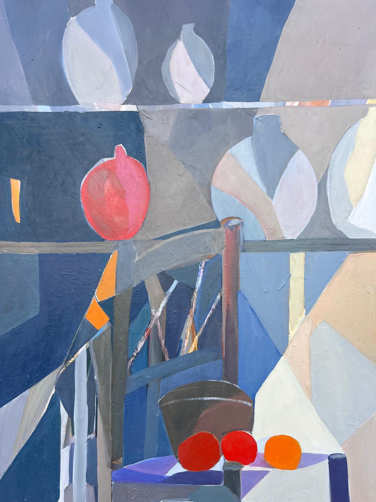 Huge Französisch Zeitgenössische Modernist Abstrakte Ölgemälde Cafe Stühle Bistro (Geometrische Abstraktion), Painting, von Jacqueline Verdet (1931-2023)