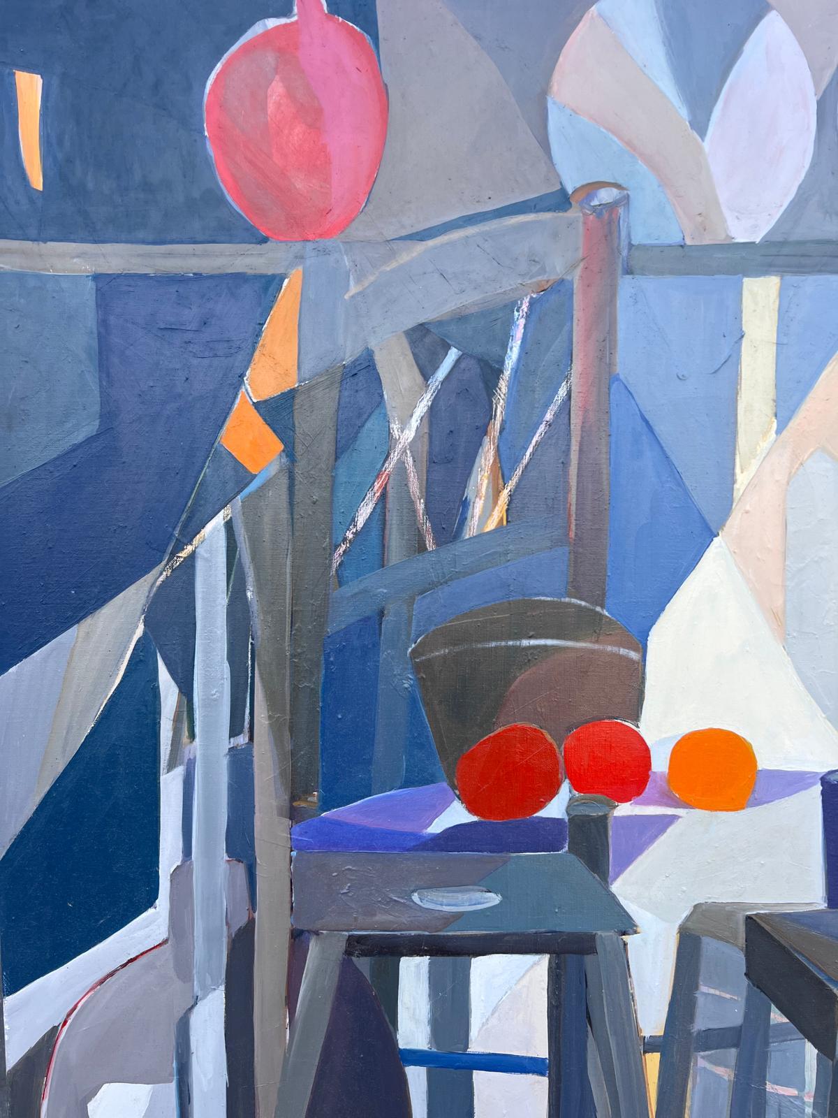 Huge Französisch Zeitgenössische Modernist Abstrakte Ölgemälde Cafe Stühle Bistro im Angebot 1