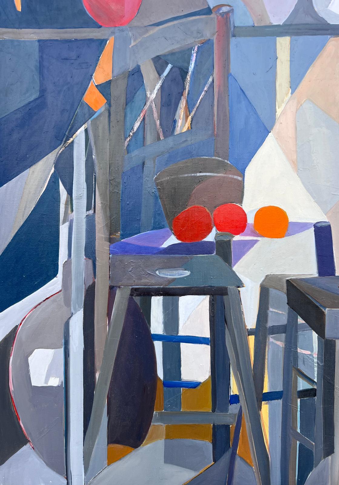 Huge Französisch Zeitgenössische Modernist Abstrakte Ölgemälde Cafe Stühle Bistro im Angebot 4