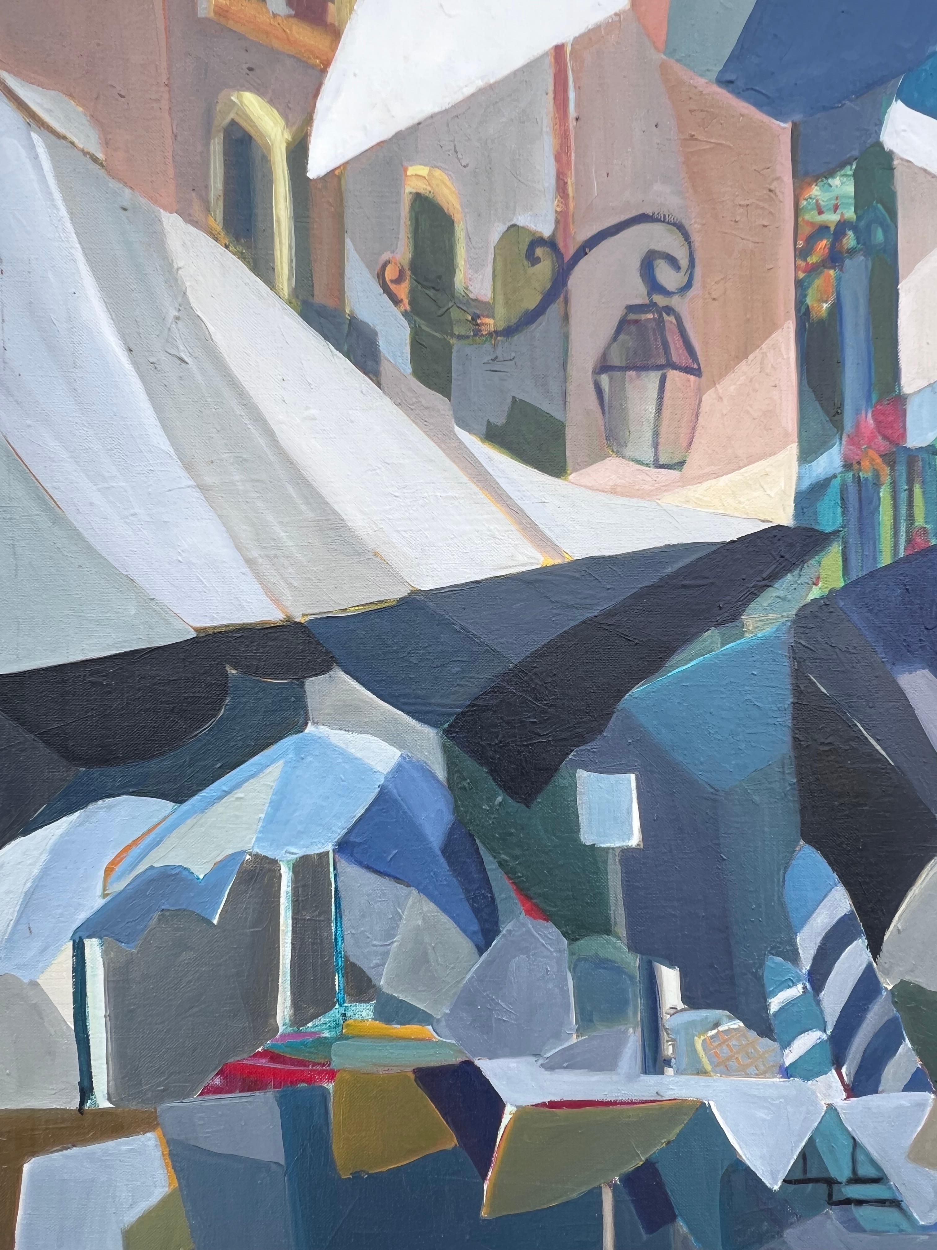 Huge French Contemporary Modernist Abstraktes Ölgemälde Bunte Wäscheleinen im Angebot 1