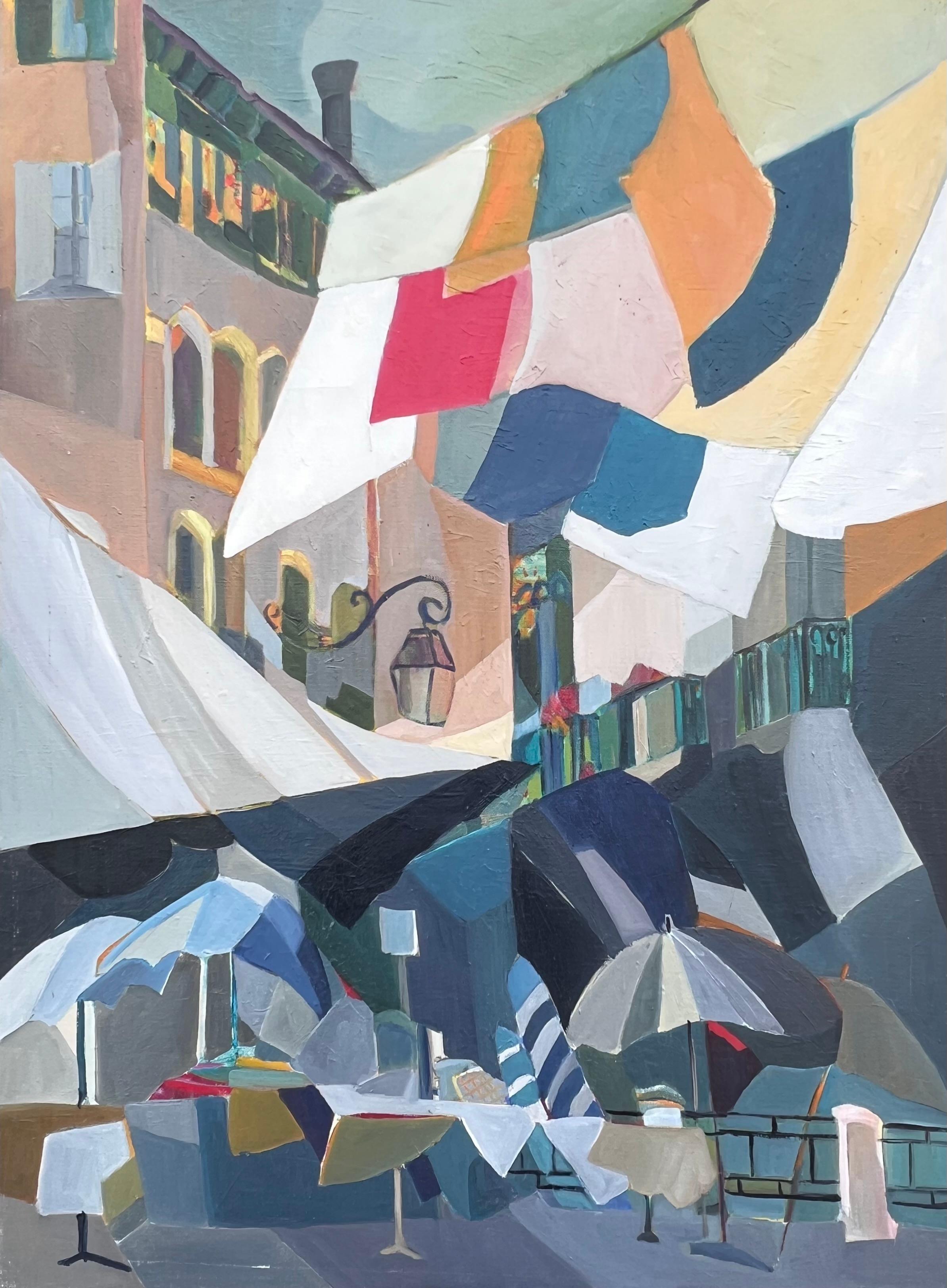 Jacqueline Verdet (1931-2023) Abstract Painting – Huge French Contemporary Modernist Abstraktes Ölgemälde Bunte Wäscheleinen