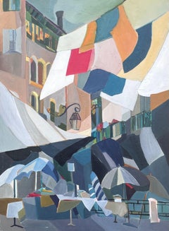 Huge French Contemporary Modernist Abstract Oil Painting Colorful Washing Lines