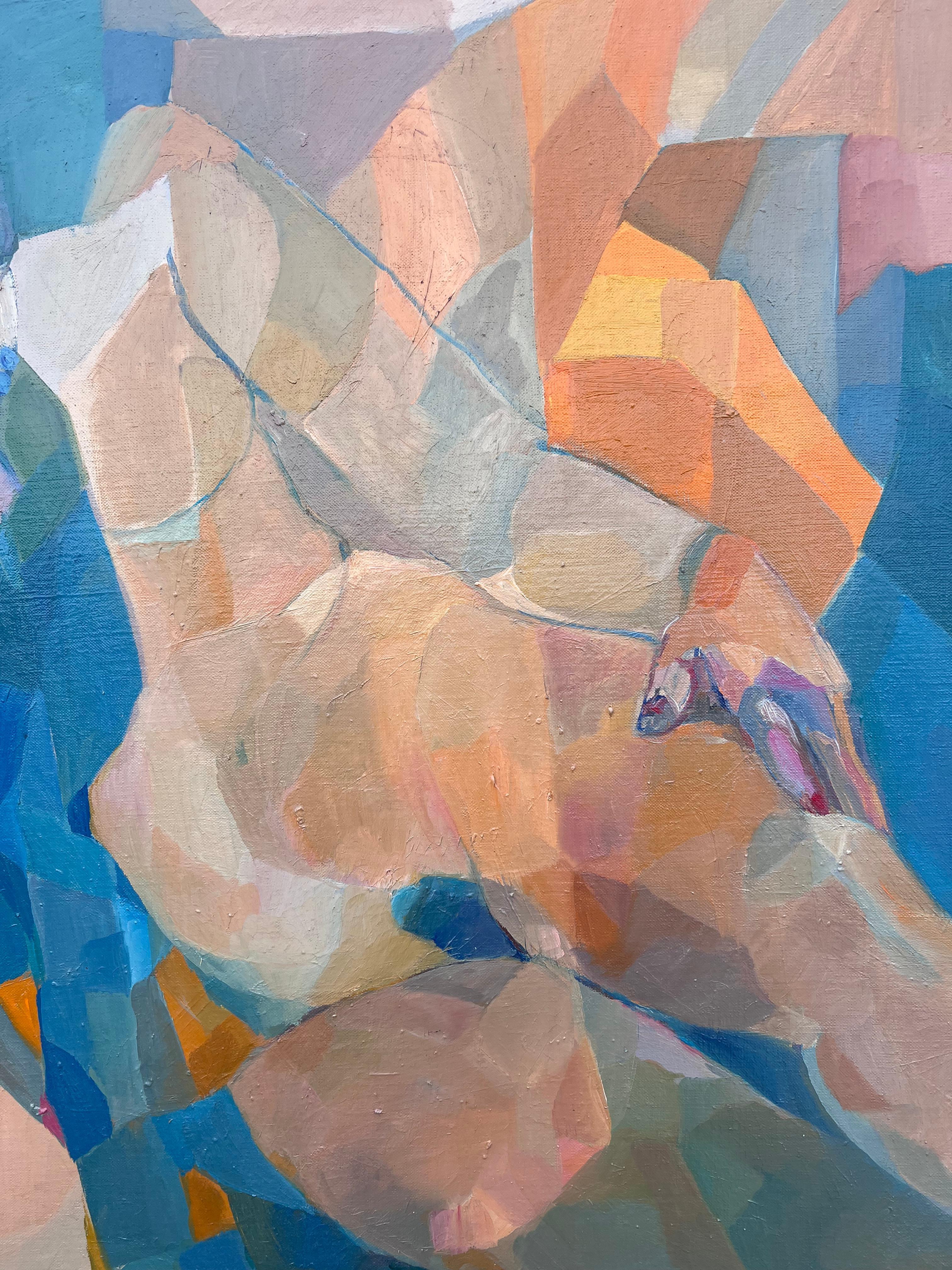 Riesiges französisches modernistisches abstraktes Ölgemälde figurative nackte Frau (Geometrische Abstraktion), Painting, von Jacqueline Verdet (1931-2023)