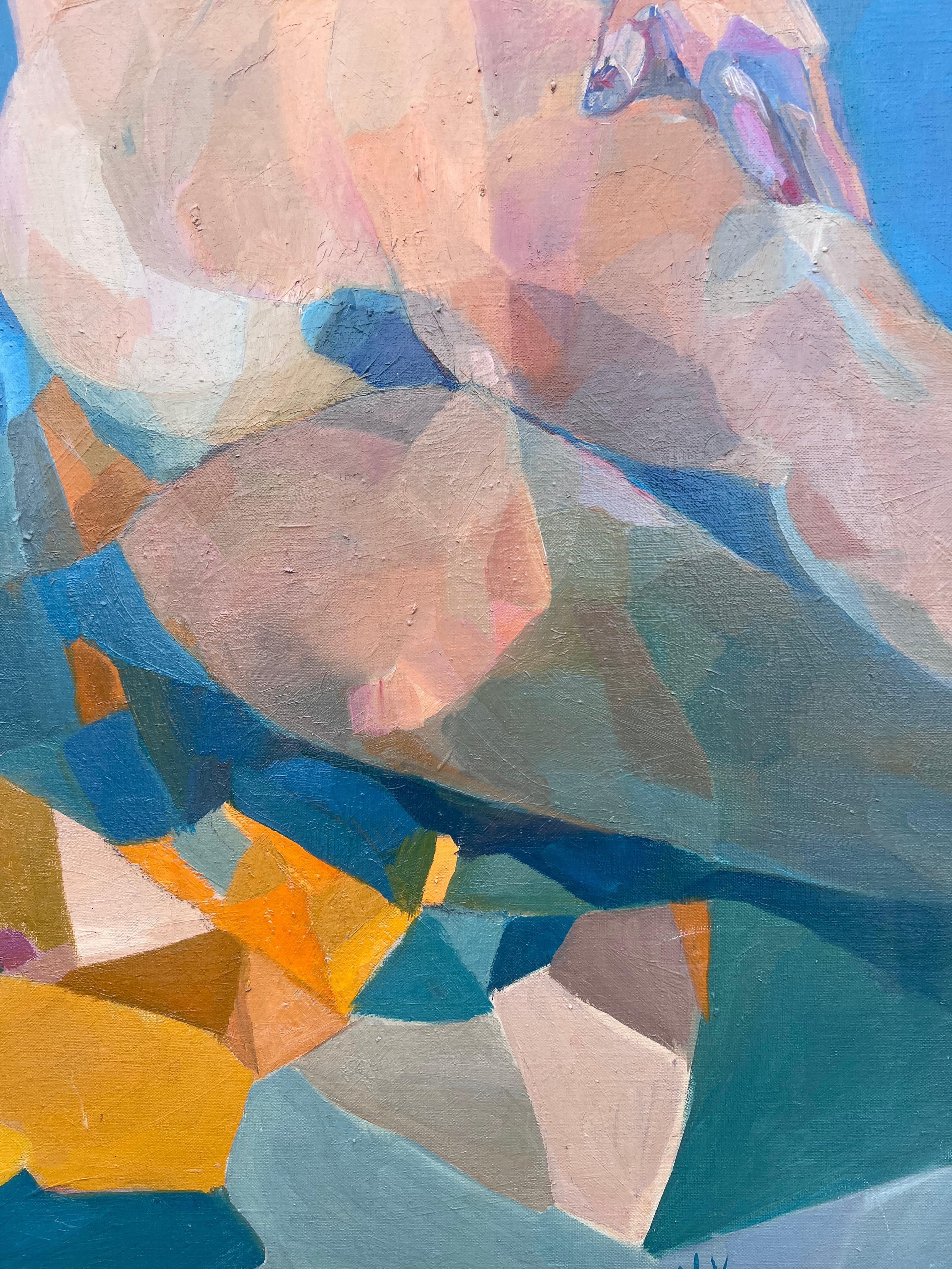 Riesiges franz�ösisches modernistisches abstraktes Ölgemälde figurative nackte Frau (Grau), Abstract Painting, von Jacqueline Verdet (1931-2023)
