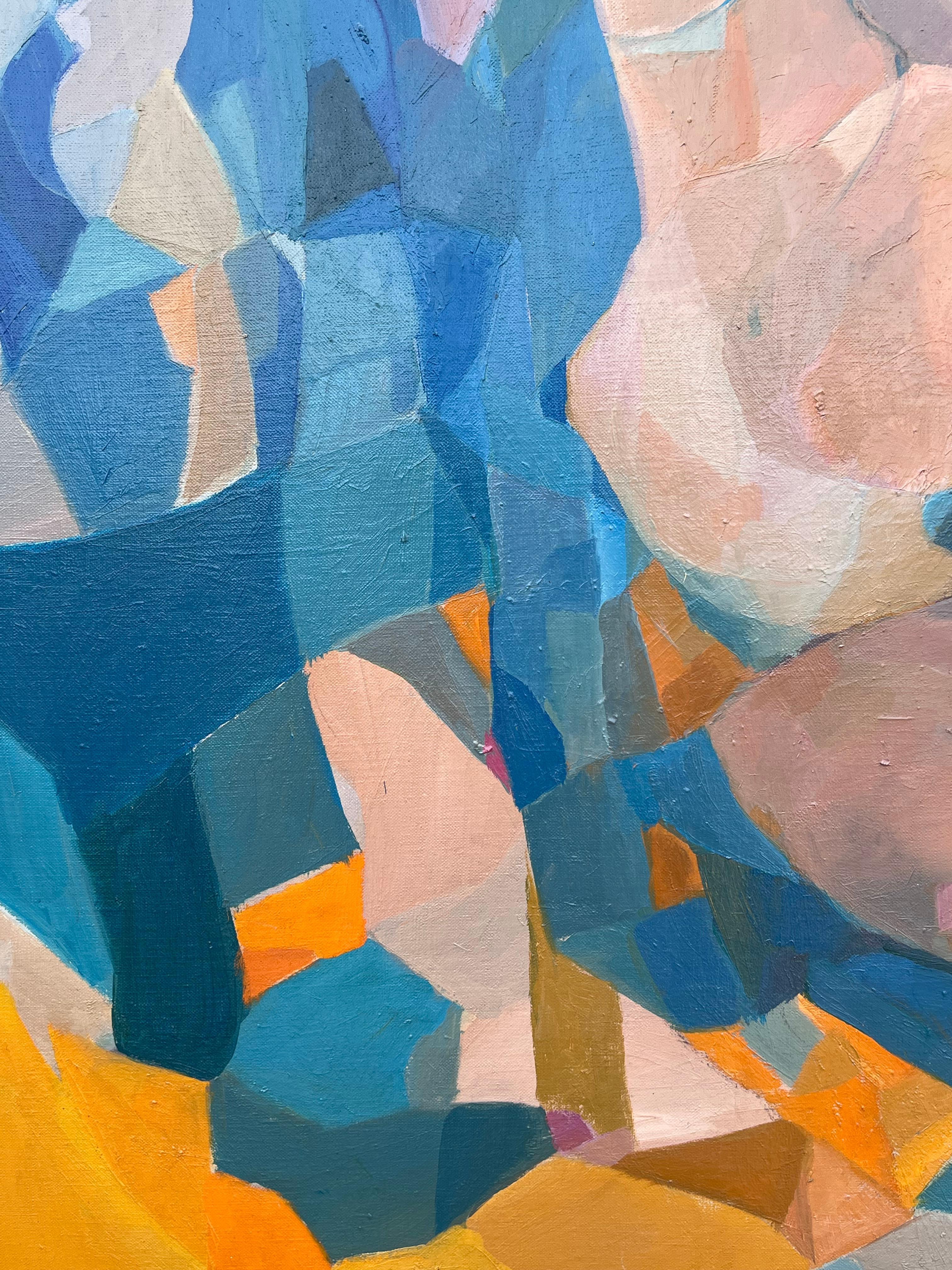 Riesiges französisches modernistisches abstraktes Ölgemälde figurative nackte Frau im Angebot 1