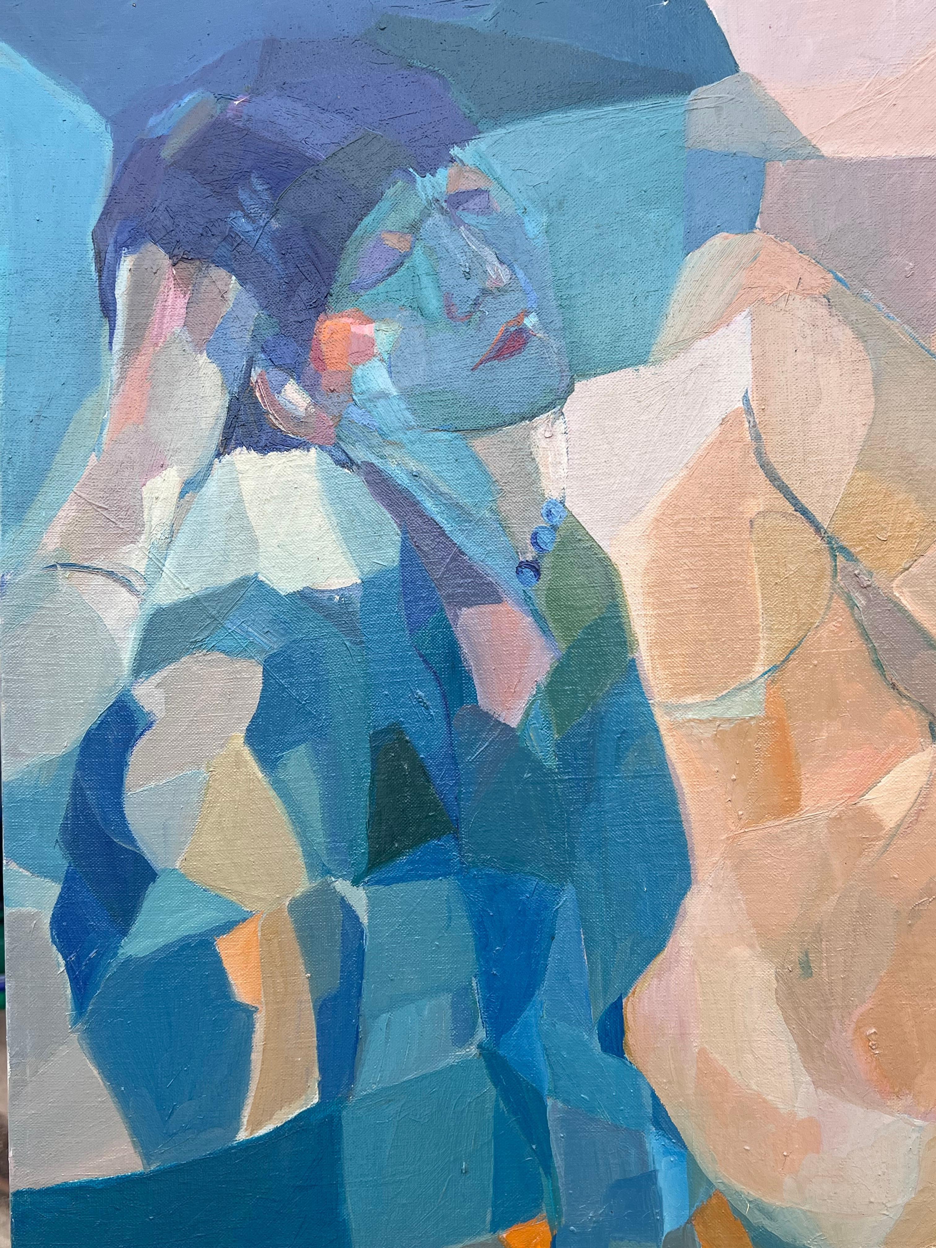 Riesiges französisches modernistisches abstraktes Ölgemälde figurative nackte Frau im Angebot 2