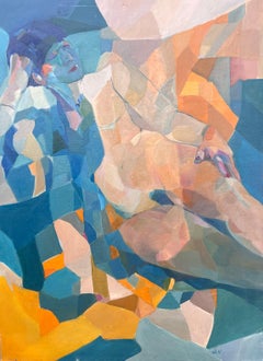 Huge French Contemporary Modernist Abstract Oil Painting Figurative Nude Woman