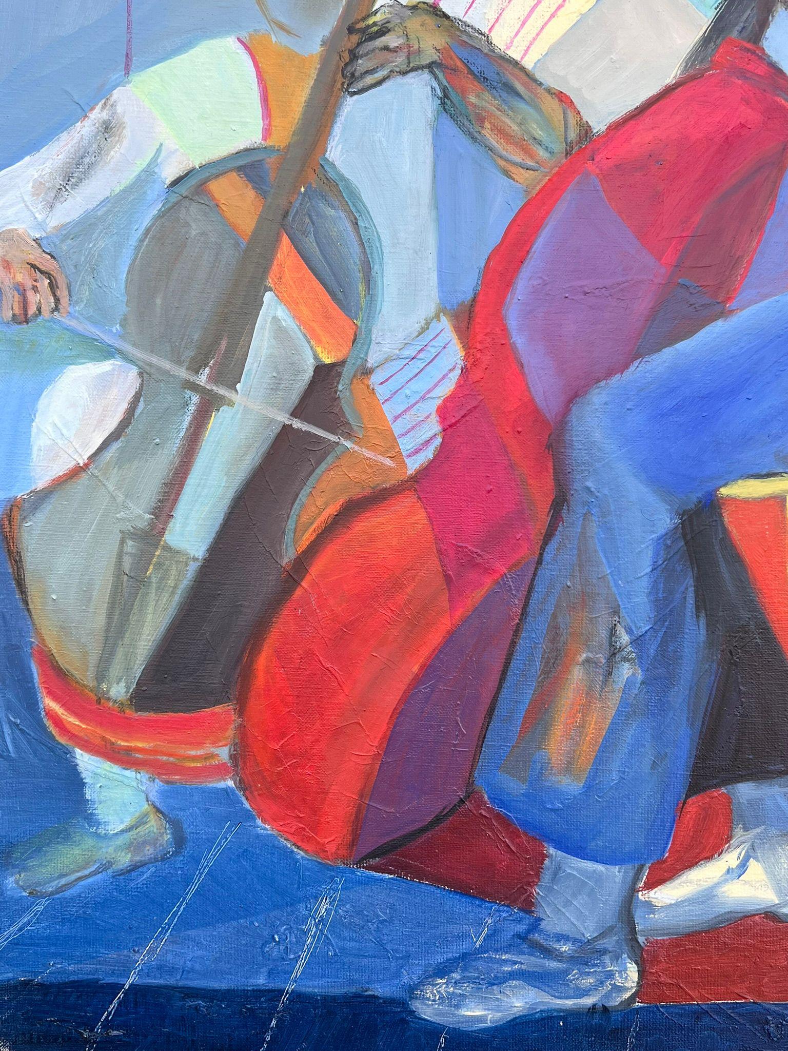 Huge French Contemporary Modernist Abstraktes Ölgemälde Musiker Kontrabass im Angebot 5