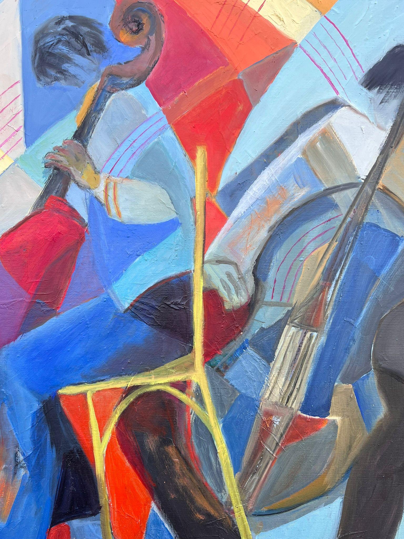 Huge French Contemporary Modernist Abstraktes Ölgemälde Musiker Kontrabass im Angebot 2