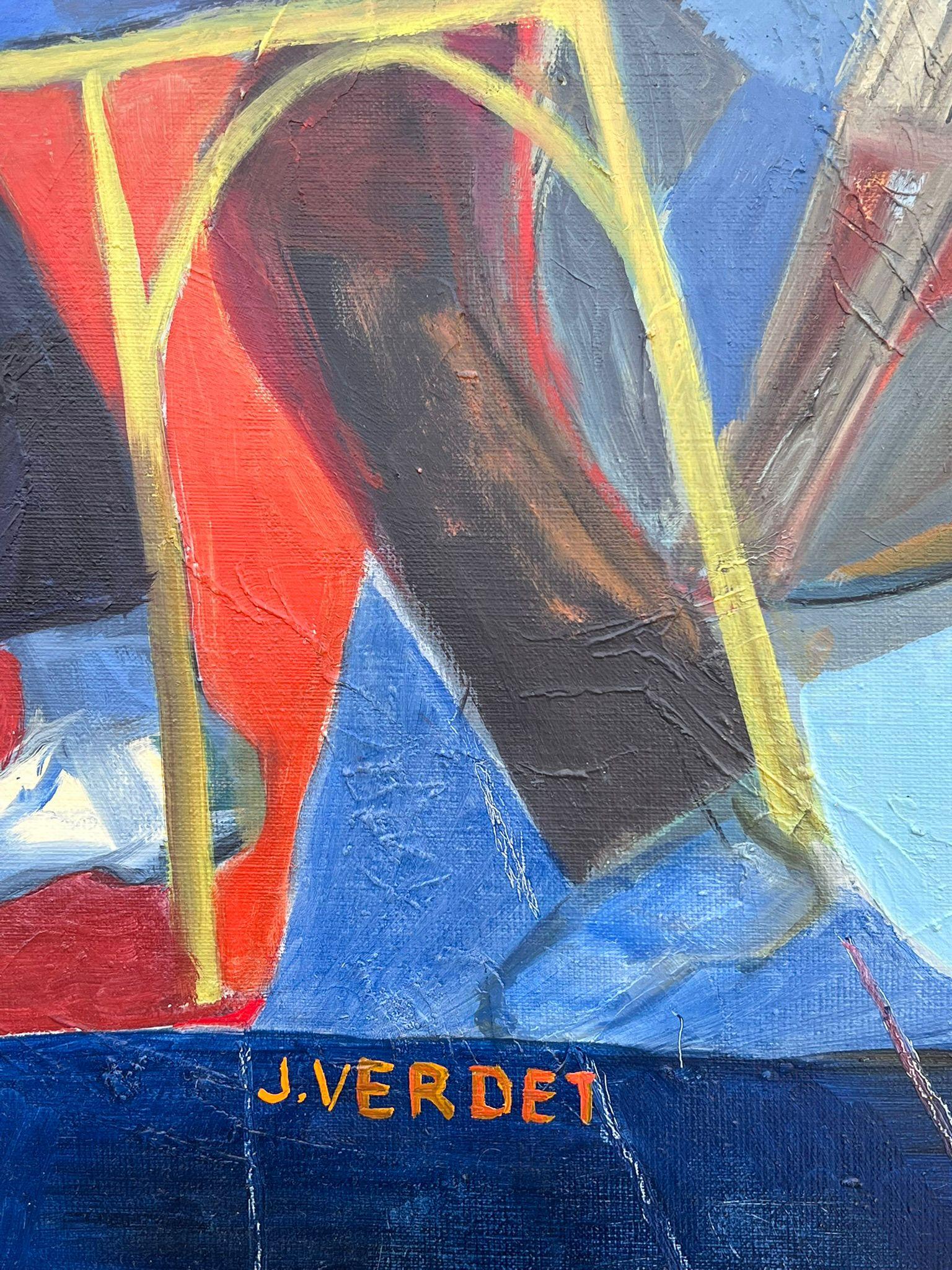 Huge French Contemporary Modernist Abstraktes Ölgemälde Musiker Kontrabass im Angebot 4