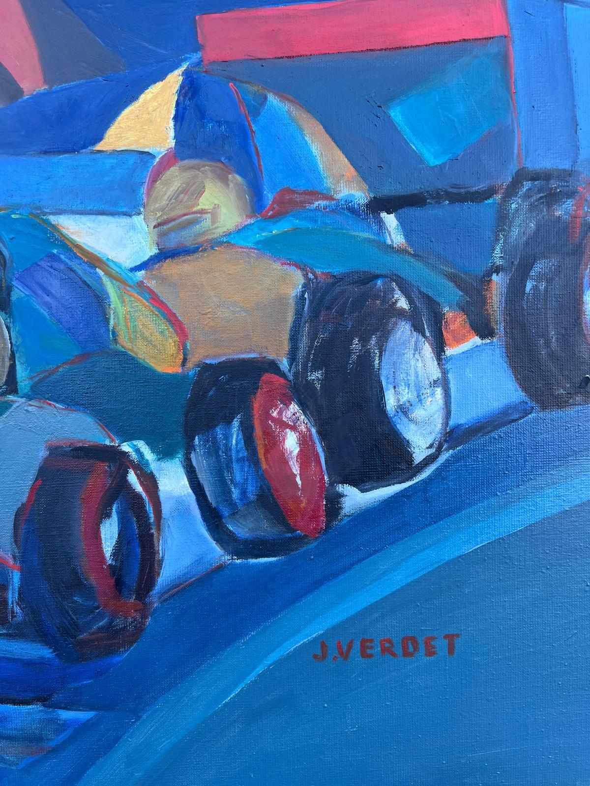 Immense peinture à l'huile abstraite contemporaine moderniste française Formule 1 Motor Racing - Painting de Jacqueline Verdet (1931-2023)