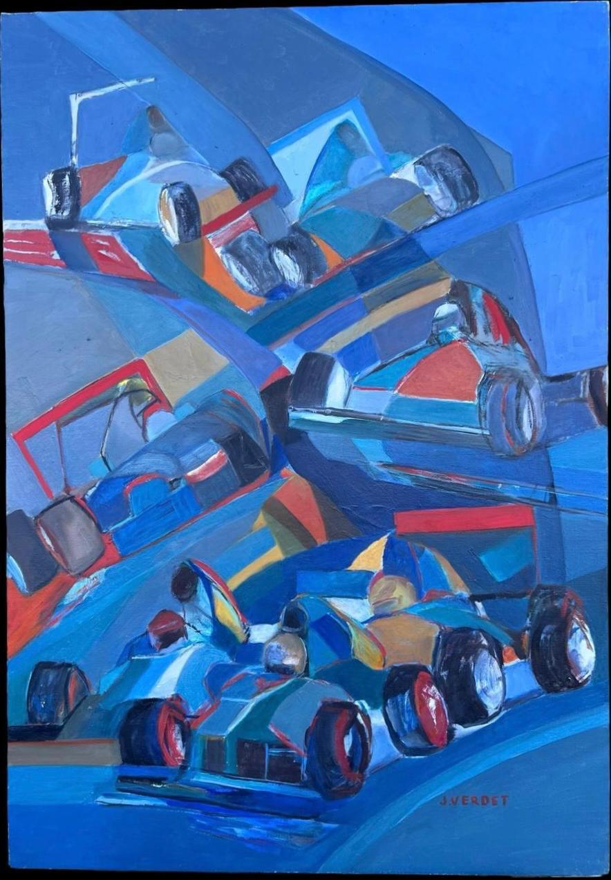 Immense peinture à l'huile abstraite contemporaine moderniste française Formule 1 Motor Racing en vente 2