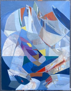 Huge French Contemporary Modernist Abstract Oil Painting Multi Colors