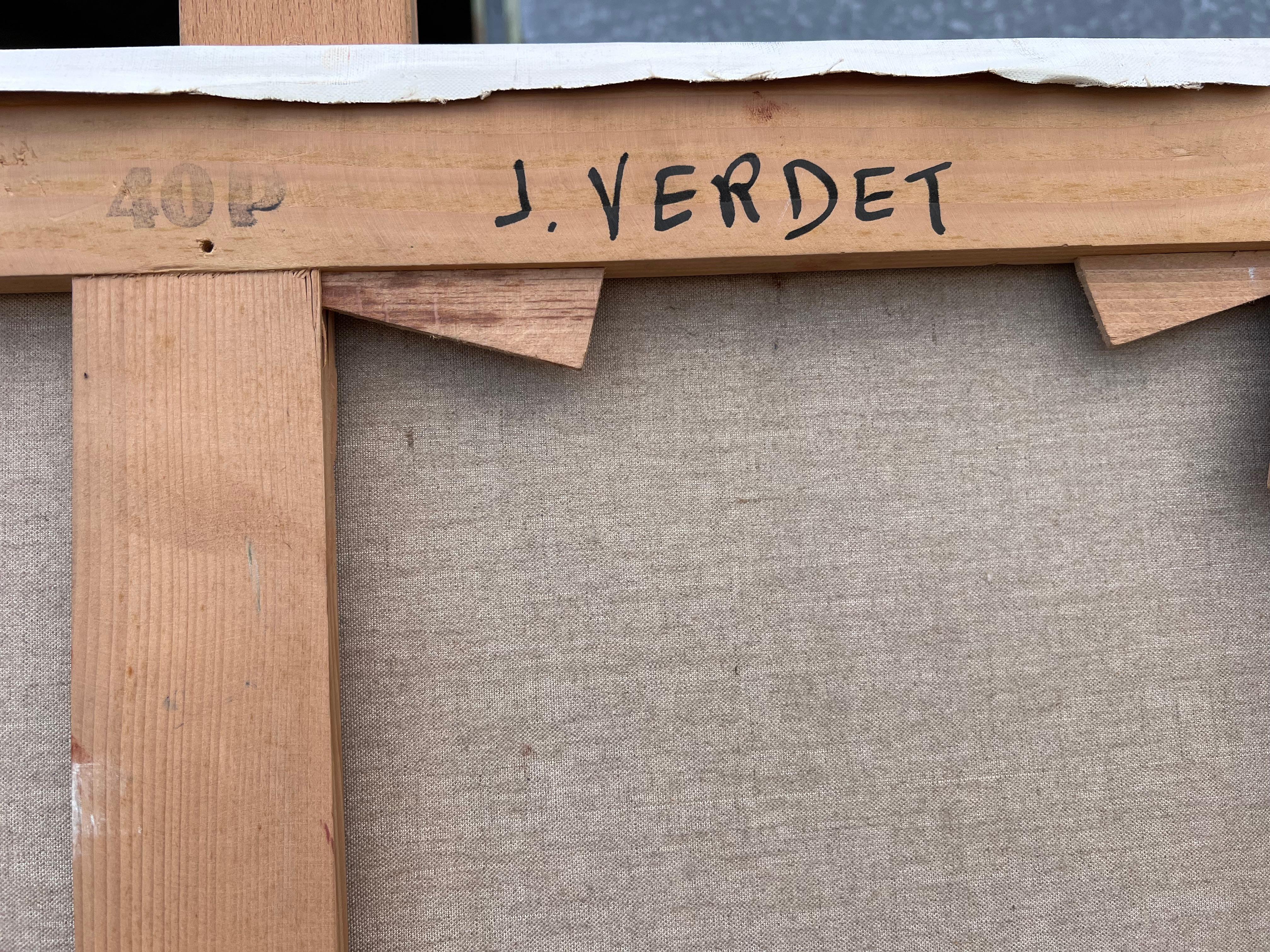 Großes französisches modernistisches abstraktes Ölgemälde Segelnde Yachten auf dem Meer im Angebot 7