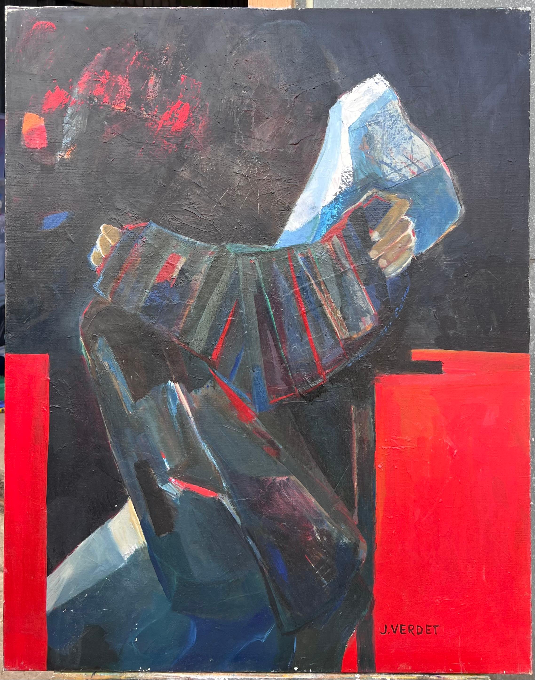Riesiges französisches zeitgenössisches modernistisches abstraktes Ölgemälde Formen und Gestalten – Painting von Jacqueline Verdet (1931-2023)