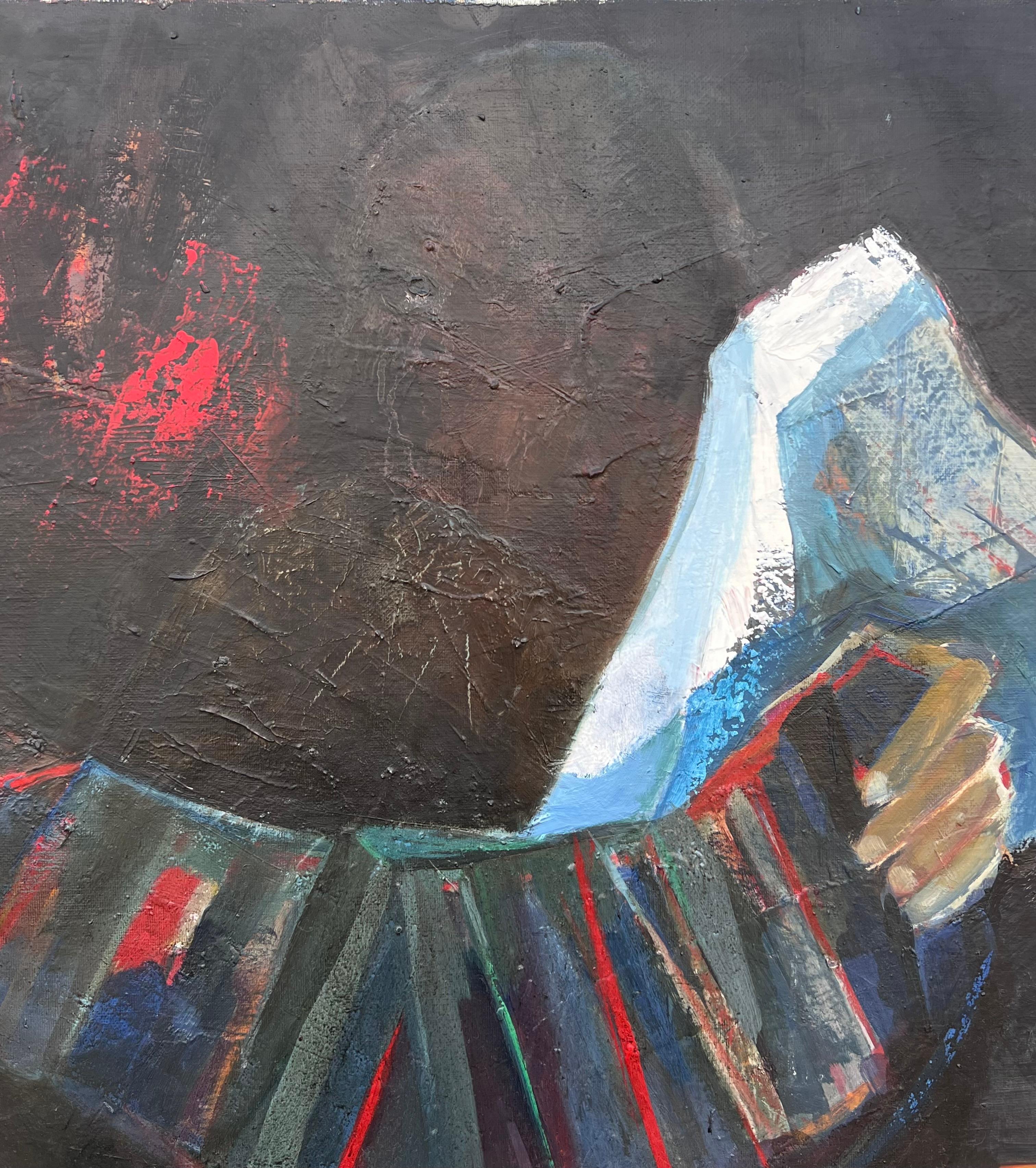 Riesiges französisches zeitgenössisches modernistisches abstraktes Ölgemälde Formen und Gestalten (Grau), Figurative Painting, von Jacqueline Verdet (1931-2023)