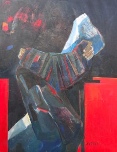 Huge French Contemporary Modernist Abstract Oil Painting Shapes and Forms
