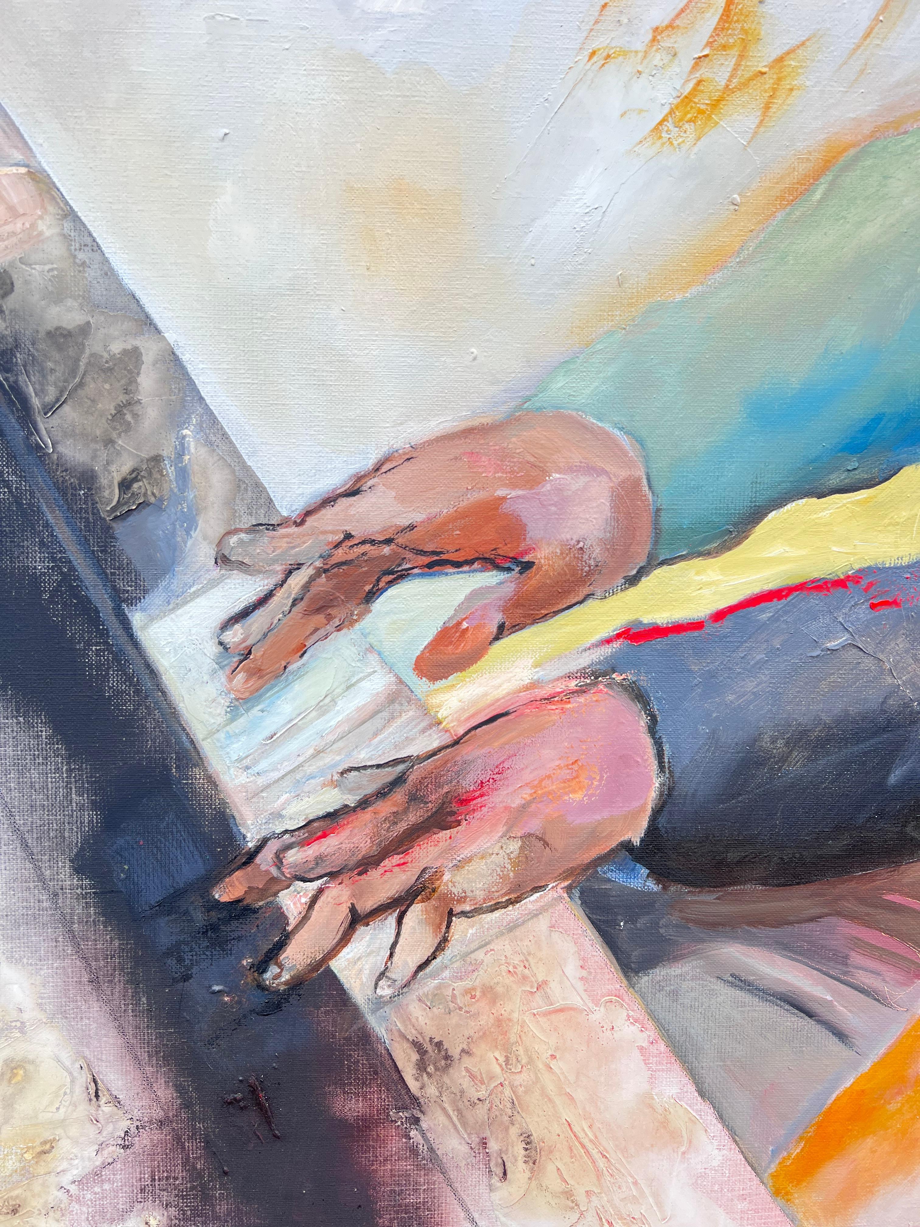 Huge French Contemporary Modernist Abstract Oil Painting The Piano Player For Sale 3