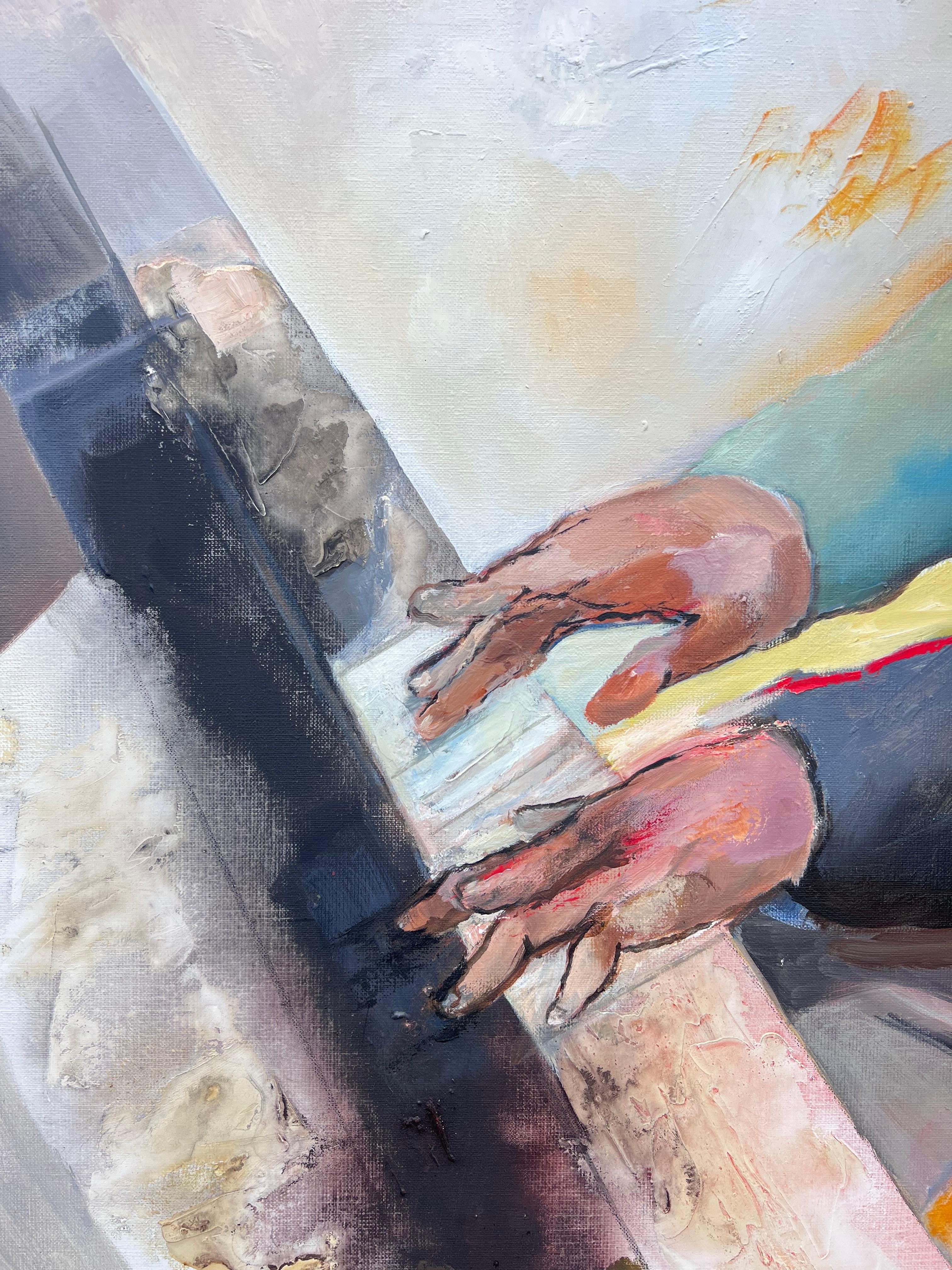 Huge French Contemporary Modernist Abstract Oil Painting The Piano Player For Sale 5