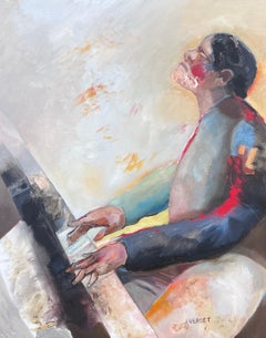 Huge French Contemporary Modernist Abstract Oil Painting The Piano Player