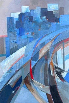 Huge French Contemporary Modernist Abstract Oil Painting Urban City Scape