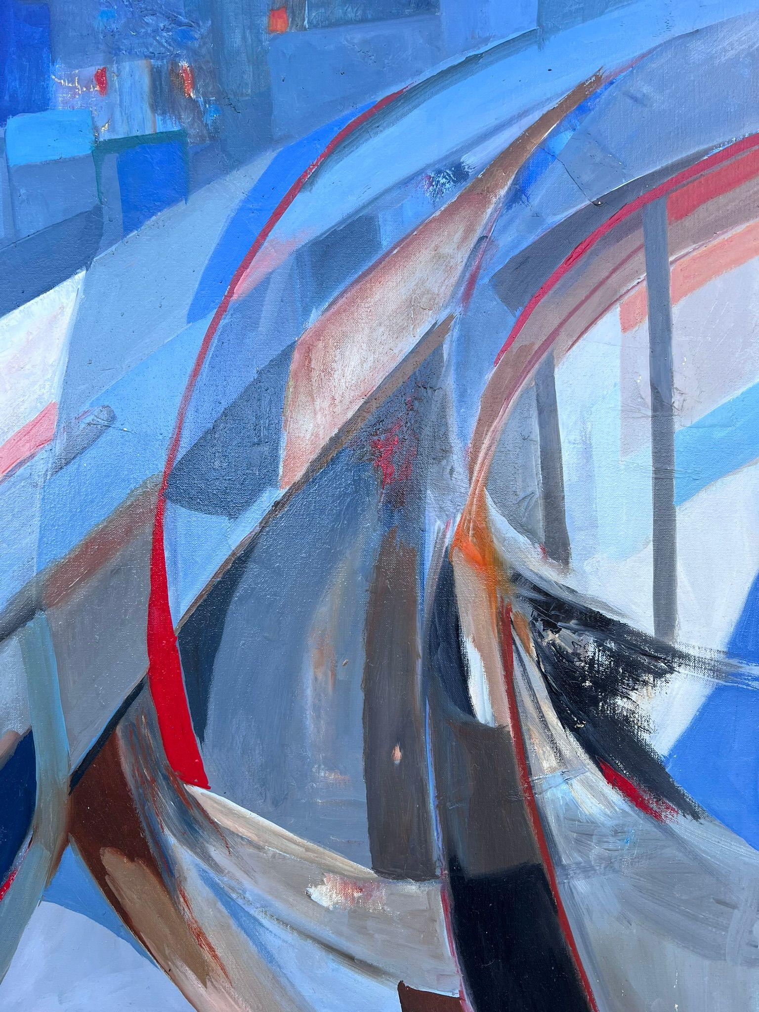 Huge French Contemporary Modernist Abstract Oil Painting Urban City Scape