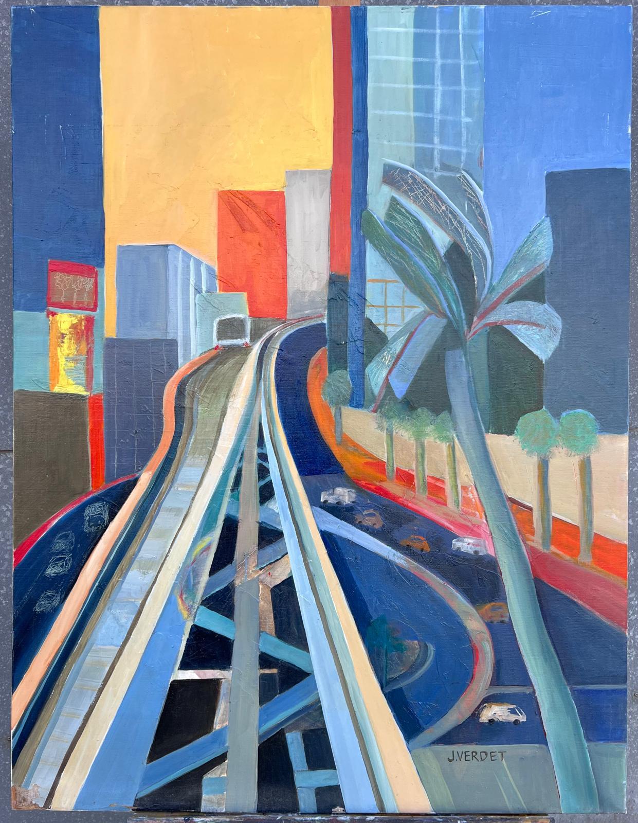 Riesiges französisches modernistisches abstraktes Ölgemälde Urbaner Dschungel – Painting von Jacqueline Verdet (1931-2023)