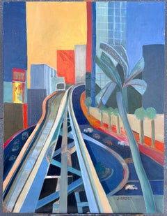 Immense peinture à l'huile abstraite moderniste contemporaine française Jungle urbaine