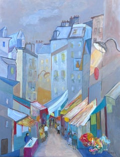 Jacqueline Verdet (1931-2023) - Huge French Contemporary Modernist Colourful Market Scene Oil Painting Huge French Contemporary Modernist Colourful Market Scene Oil Painting