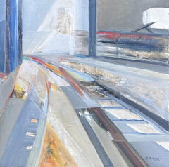 Large French Contemporary Modernist Abstract City Scape Futurist Oil Painting