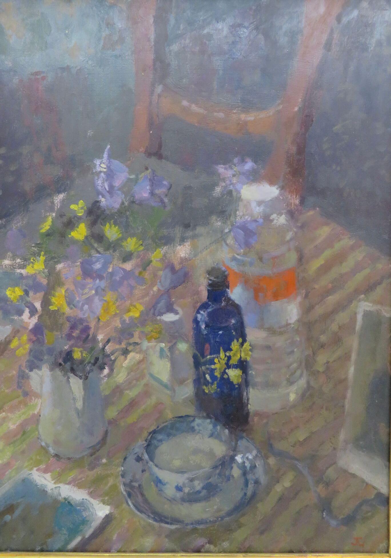 ORIGINAL ENGLISH OIL PAINTING - Still Life Interior Composition - Painting by Jacqueline Williams