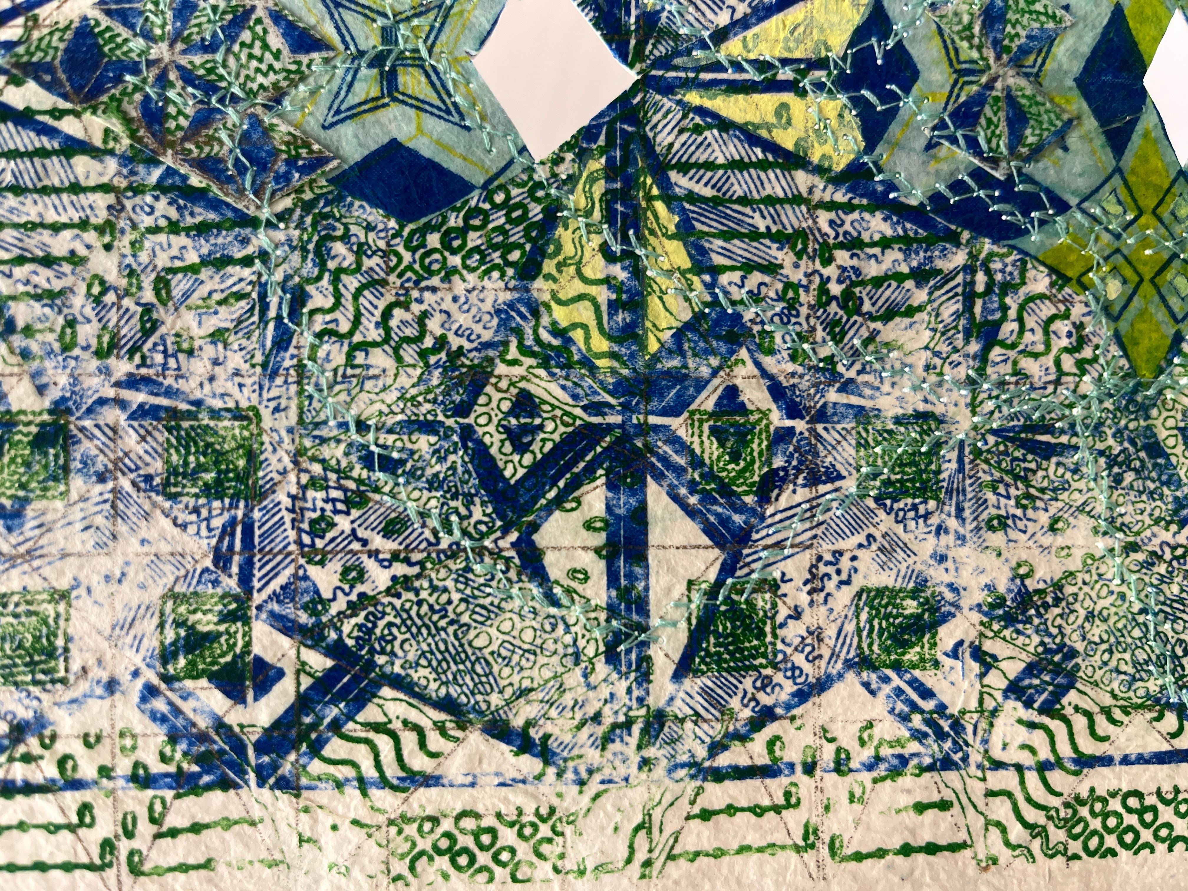 A Sky Woven with Openings, 2025 (Geometrische Abstraktion), Mixed Media Art, von Jacquelyn Strycker