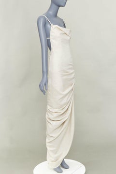 Jacquemus Défilé 2020 : Robe longue drapée en coton et lin « La Robe Saudade » FR34 XS