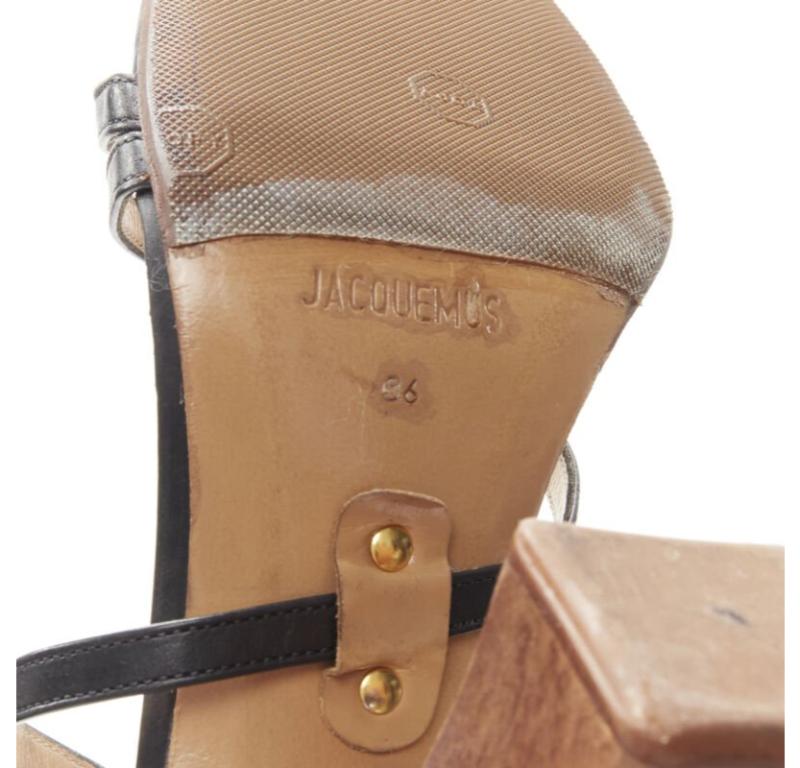 JACQUEMUS architectural wood block gold ring black strappy heel EU36 For Sale 5