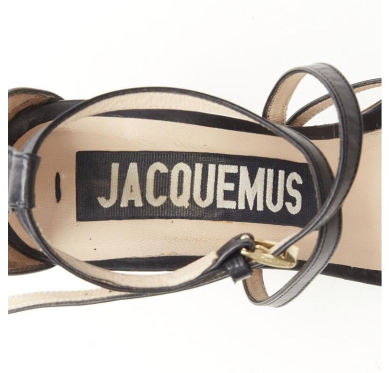 JACQUEMUS architectural wood block gold ring black strappy heel EU36 For Sale 4