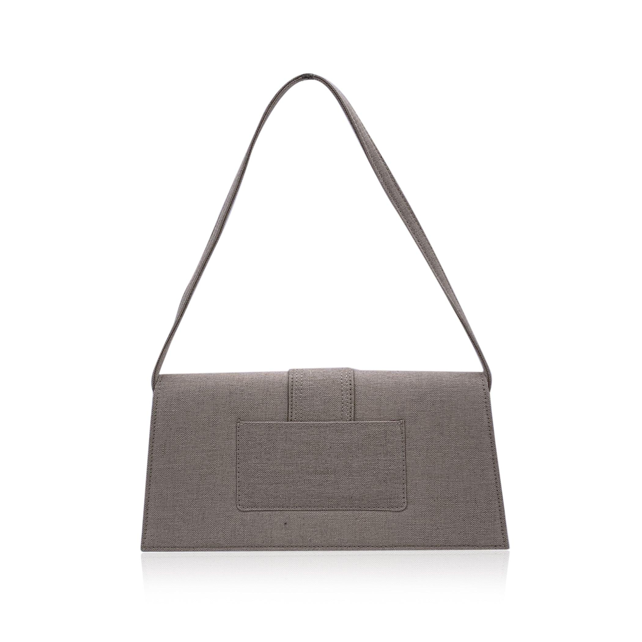 Jacquemus Beige Linen Le Long Bambino Structured Shoulder Bag In Excellent Condition In Rome, Rome