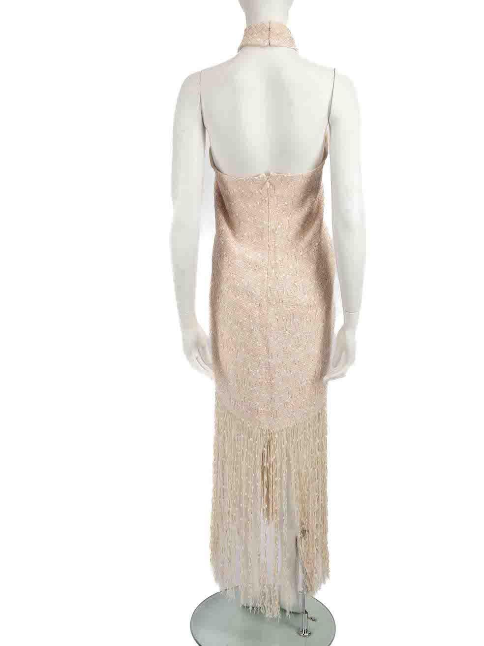 Jacquemus Beige Tweed Valoria Halterneck Fringed Dress Size M In Good Condition For Sale In London, GB