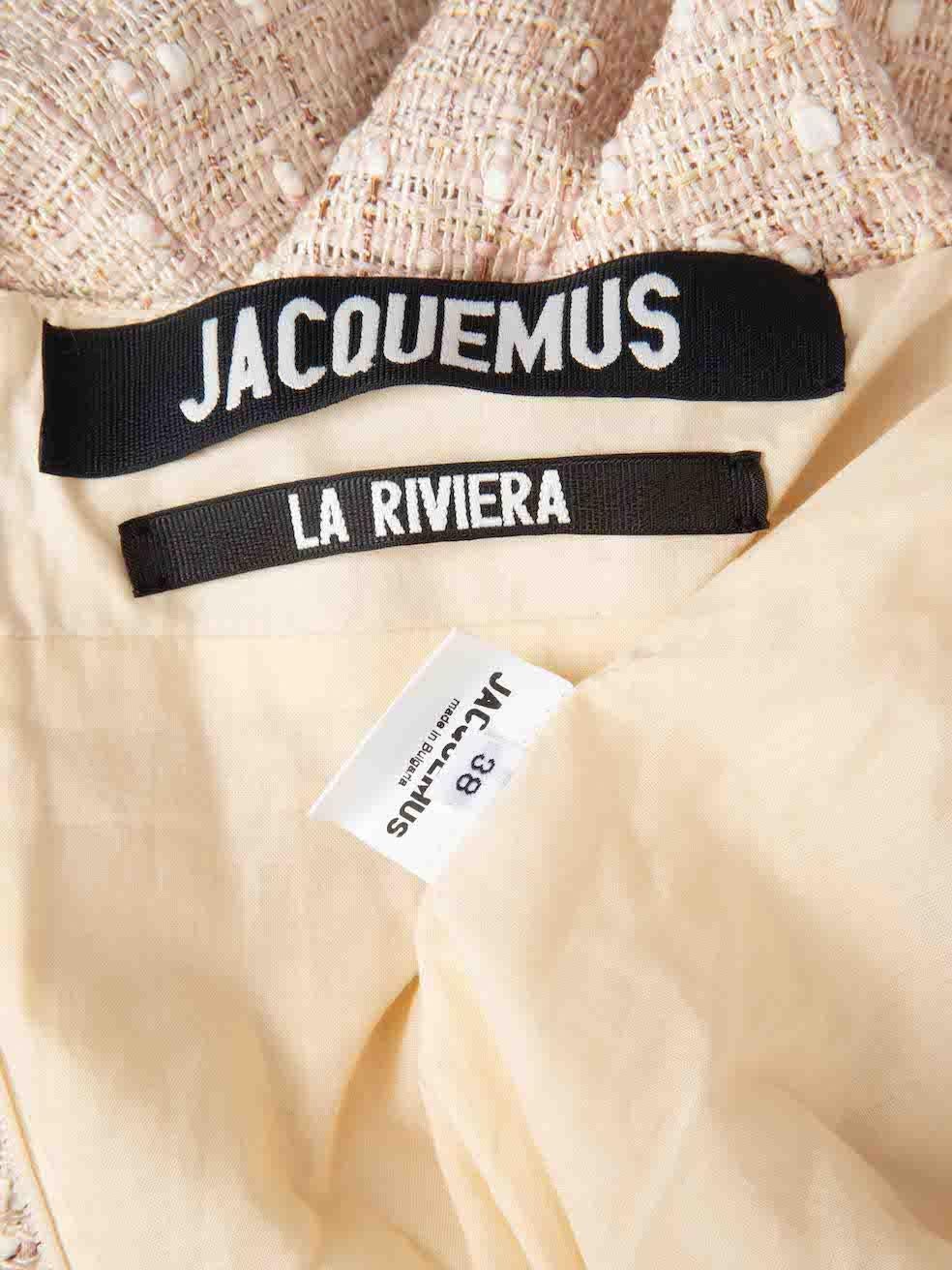 Women's Jacquemus Beige Tweed Valoria Halterneck Fringed Dress Size M For Sale
