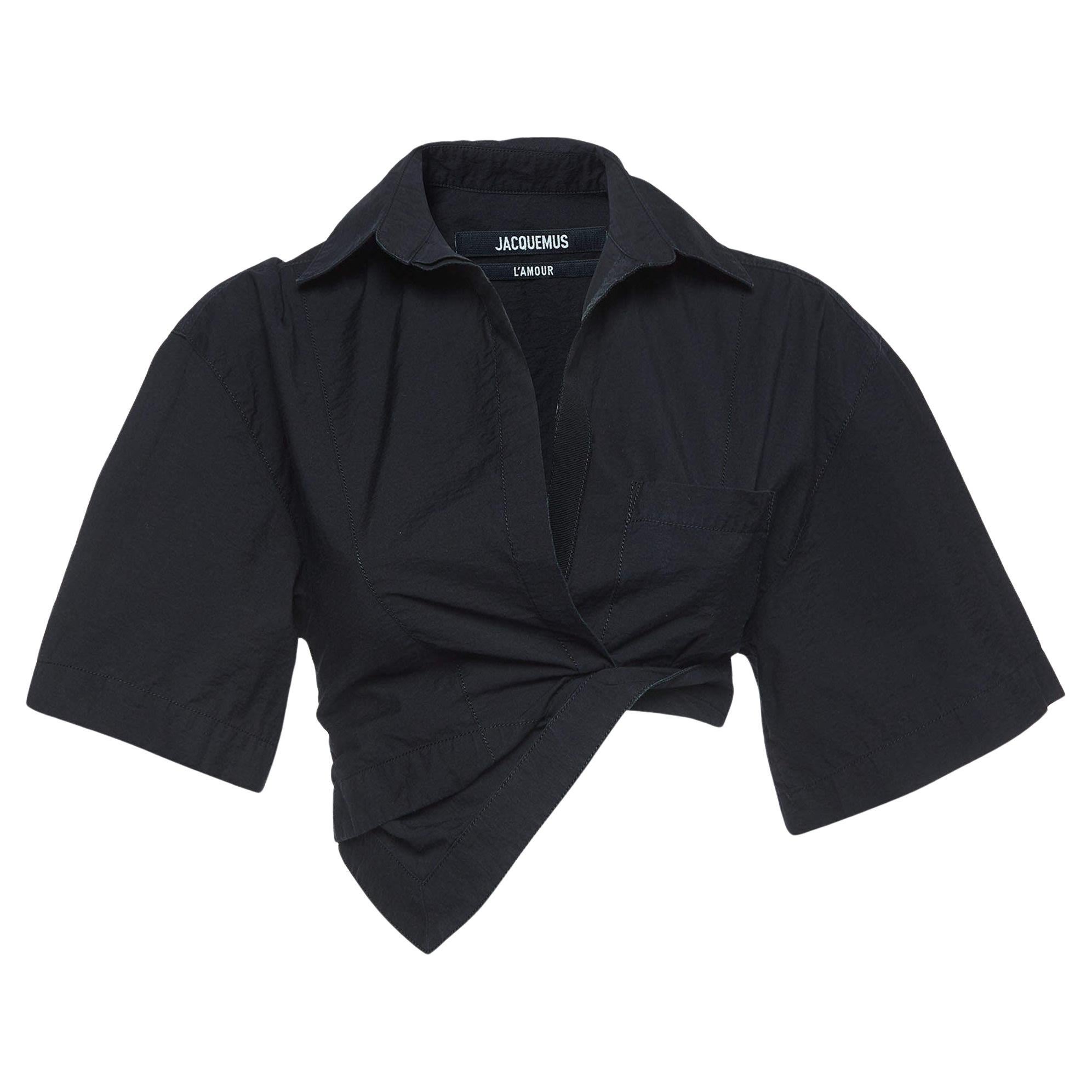 Jacquemus Black Cotton Asymmetric Crop Shirt S For Sale