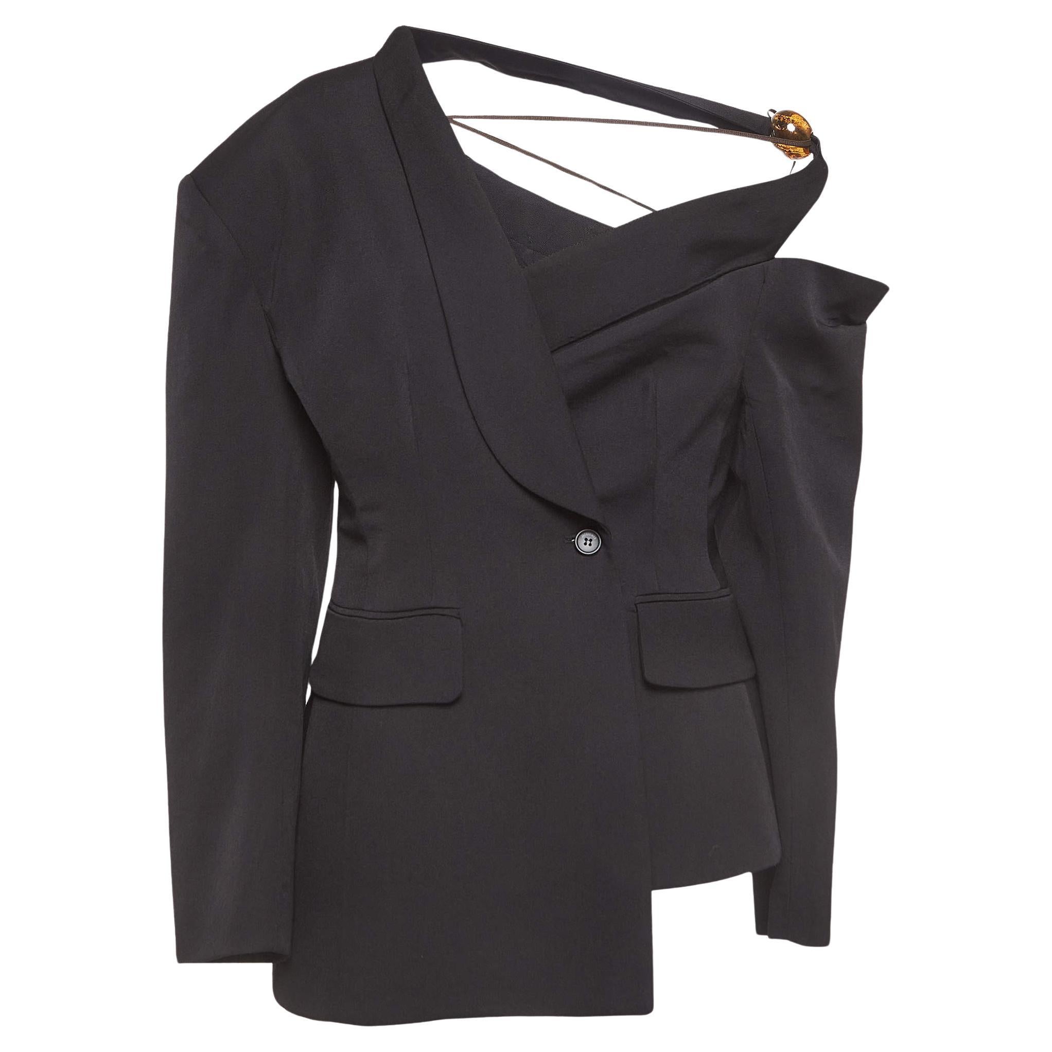 Jacquemus Black Gabardine La Veste Baska Off-Shoulder Blazer M