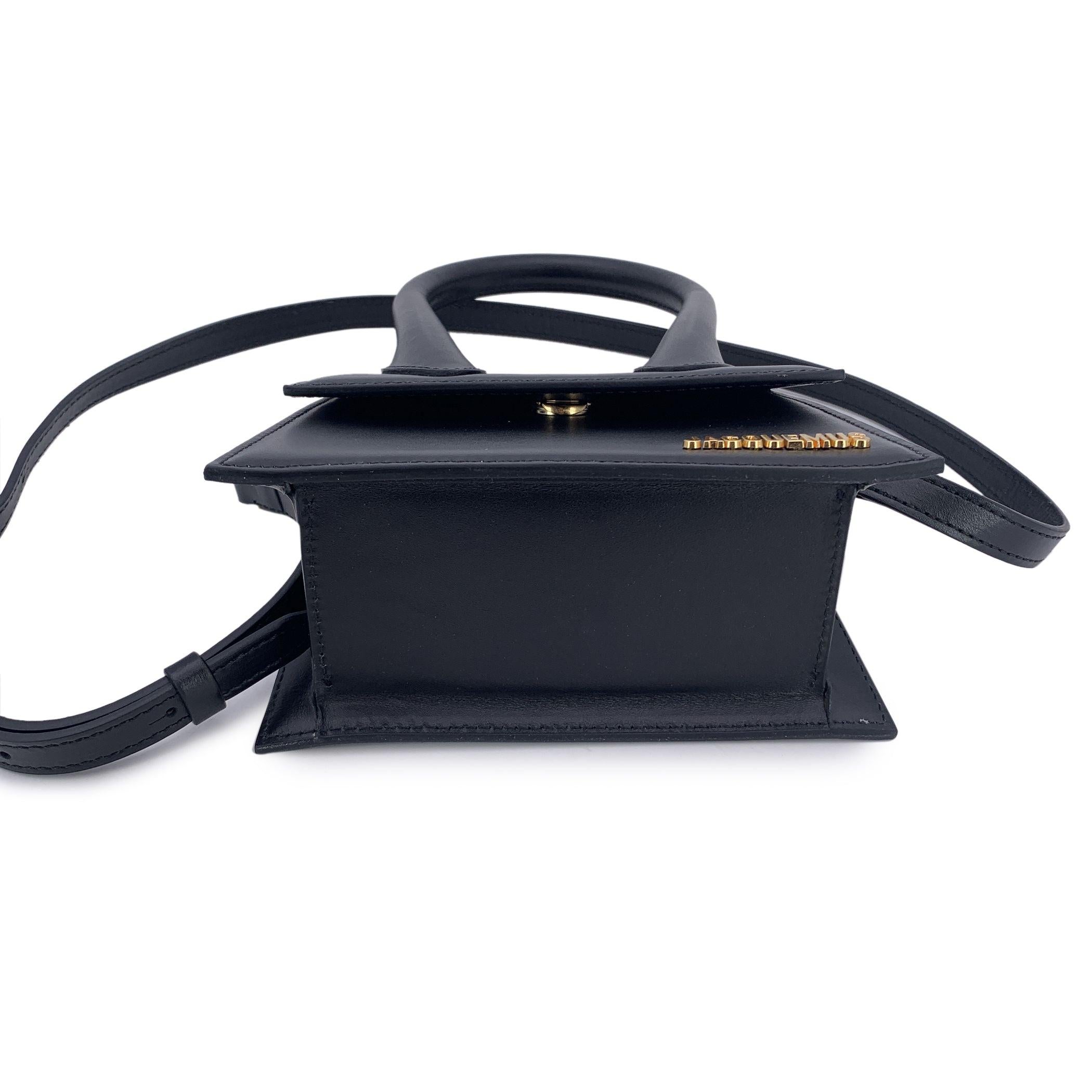 Women's Jacquemus Black Leather Le Chiquito Small Structured Bag with Strap For Sale