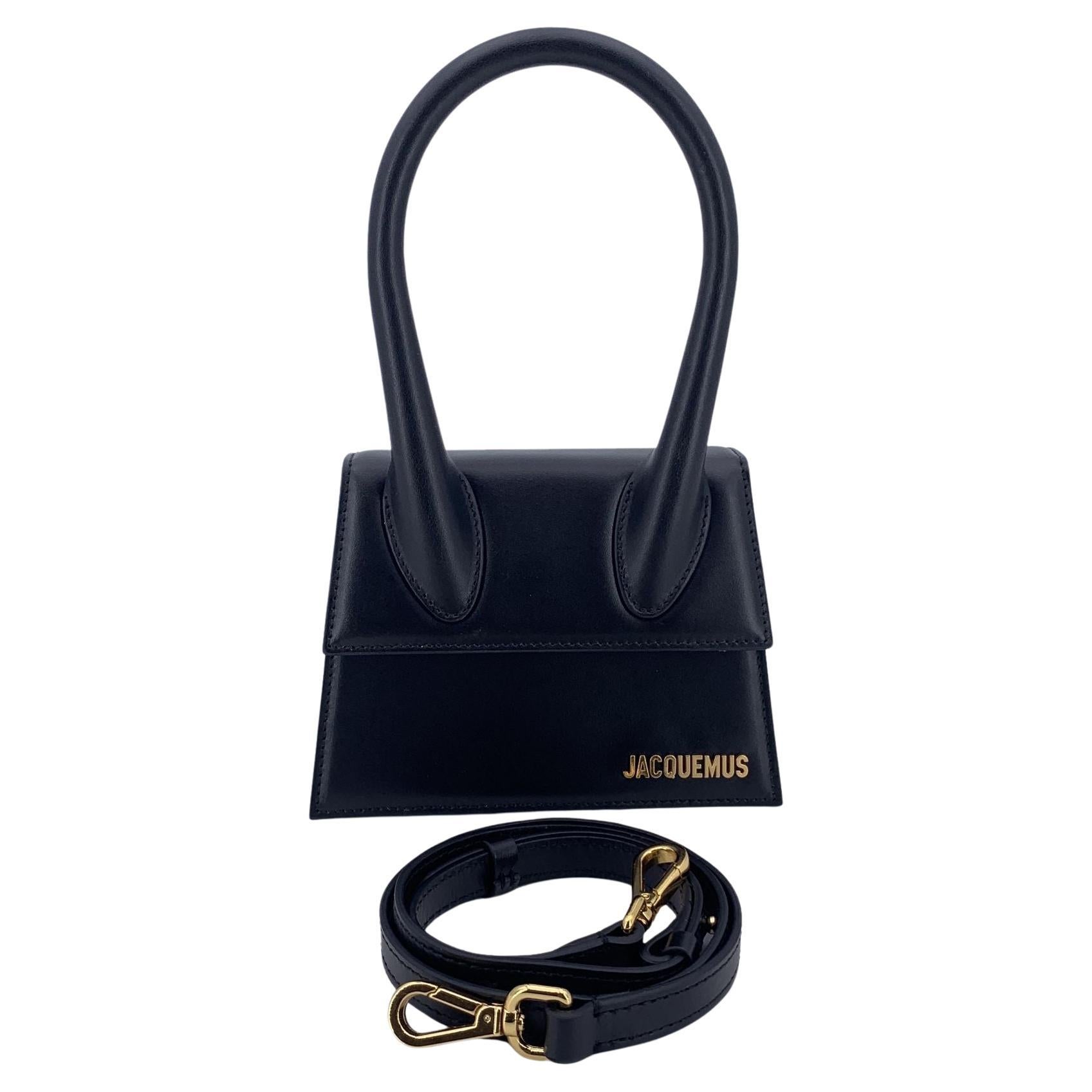 Jacquemus Black Leather Le Chiquito Small Structured Bag with Strap For Sale