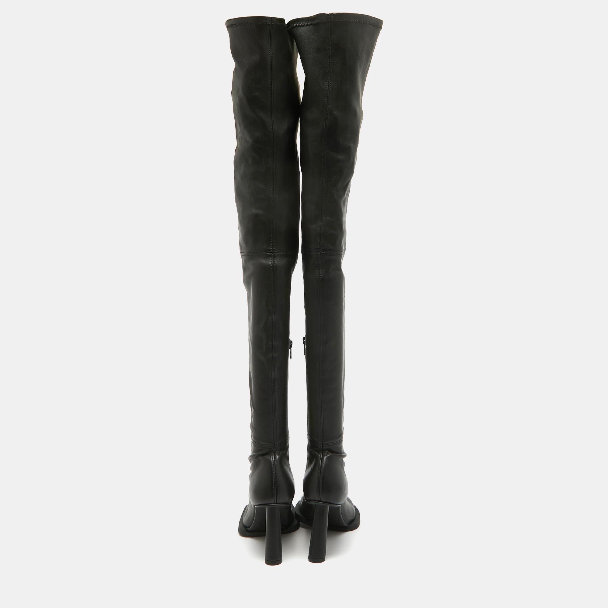 Women's Jacquemus Black Leather Over The Knee Boots Size 36 For Sale