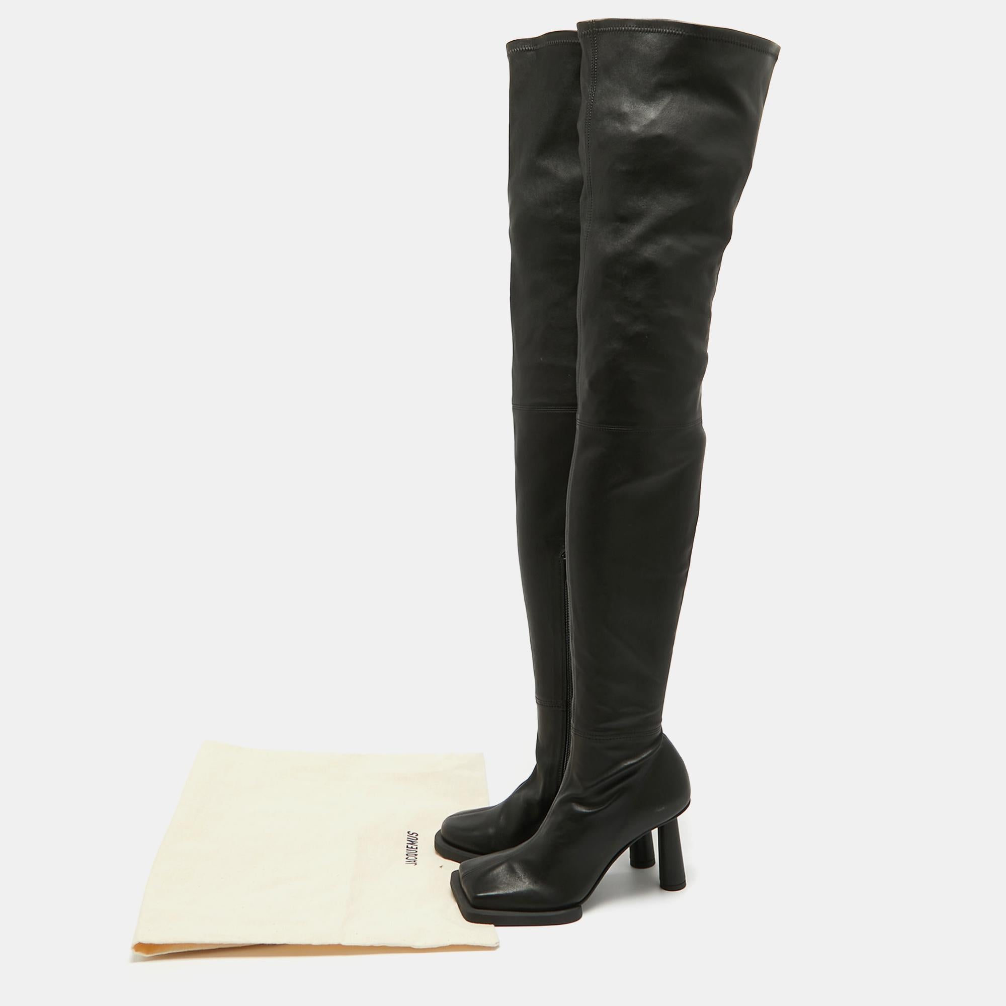 Jacquemus Black Leather Over The Knee Boots Size 36 For Sale 3