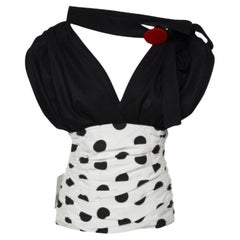 Jacquemus Black Polka Dot Print Wool & Cotton Le Haut Gitan Ruched Blouse S