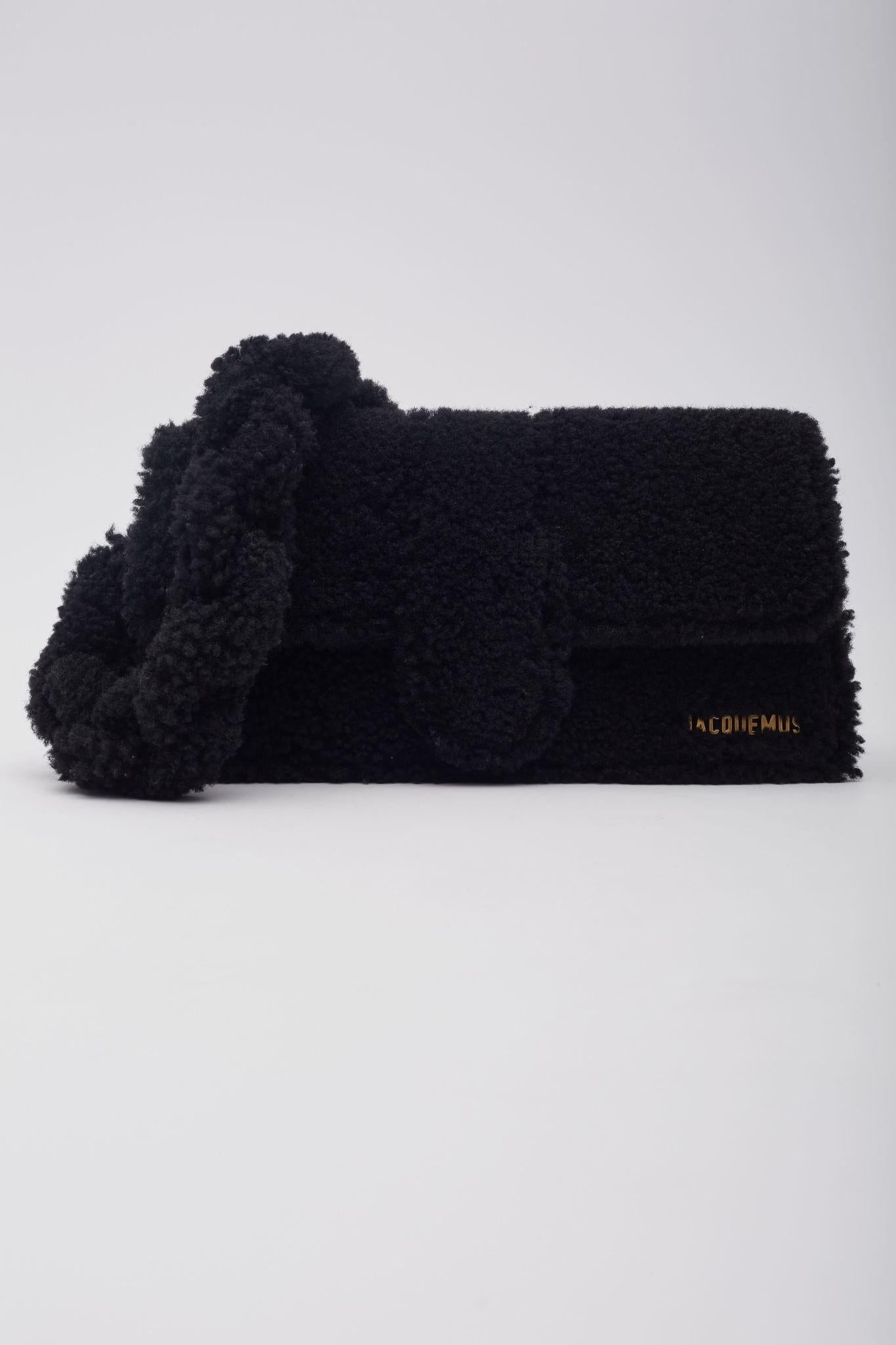 Jacquemus Black Shearling Le Bambidou Shoulder Bag In Excellent Condition For Sale In Montreal, Quebec