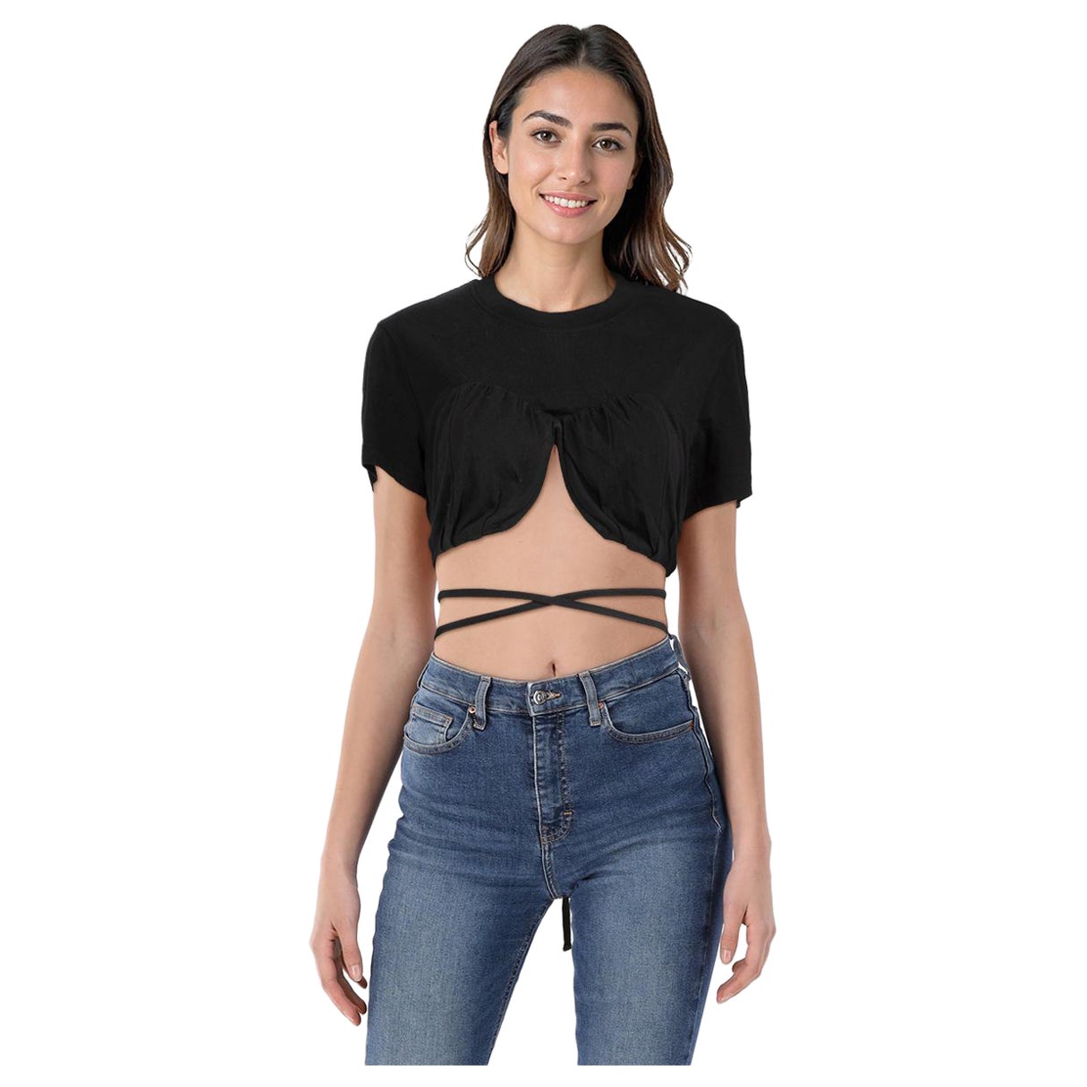 Jacquemus Black Wired Waist Tie Crop Top Size S en vente