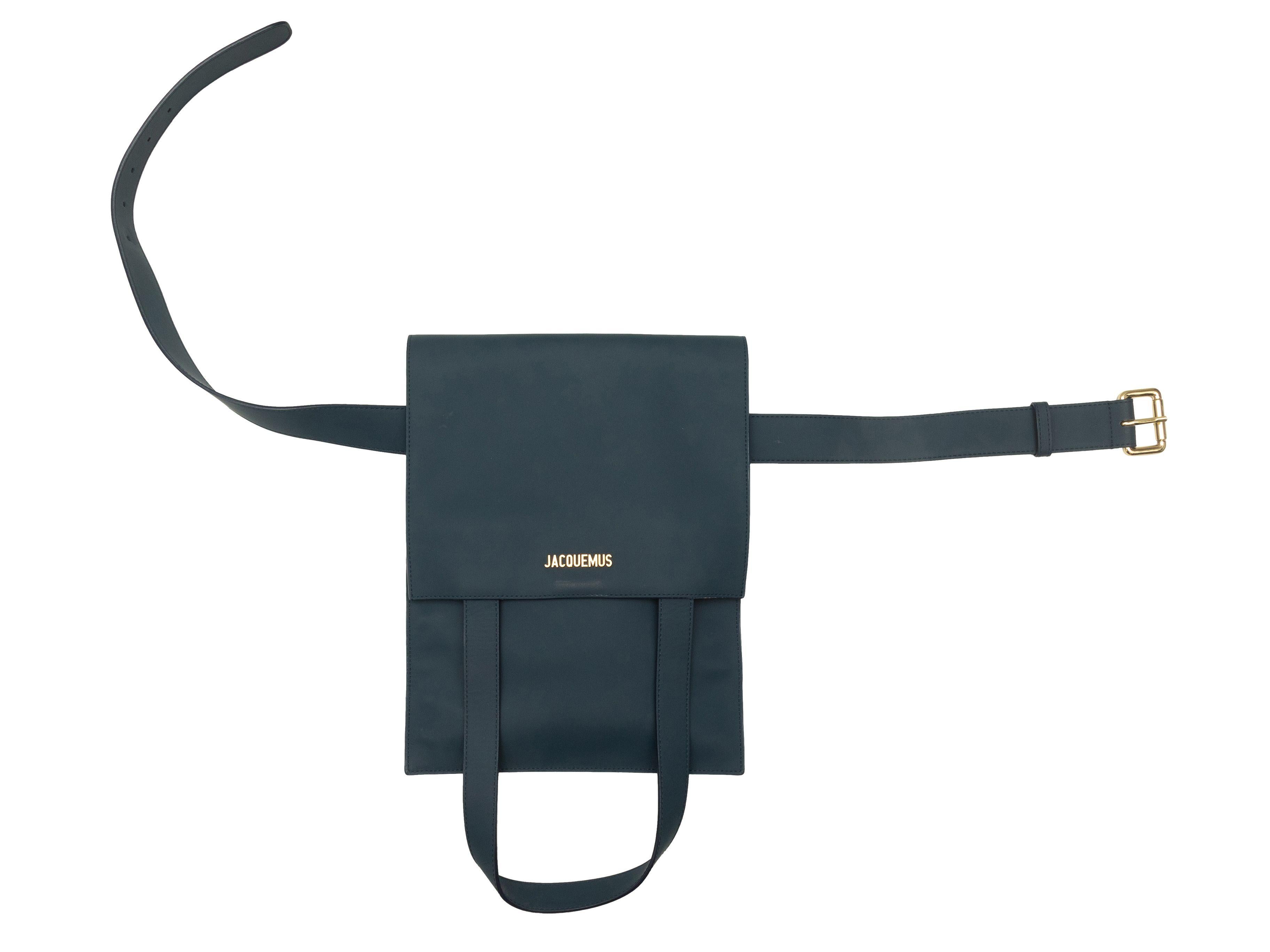 Product Details: Blue Jacquemus Le Sac Murano Belt Bag. The Le Sac Murano Belt Bag features a leather body, gold-tone hardware, a front flap pocket, and a buckle closure. 40