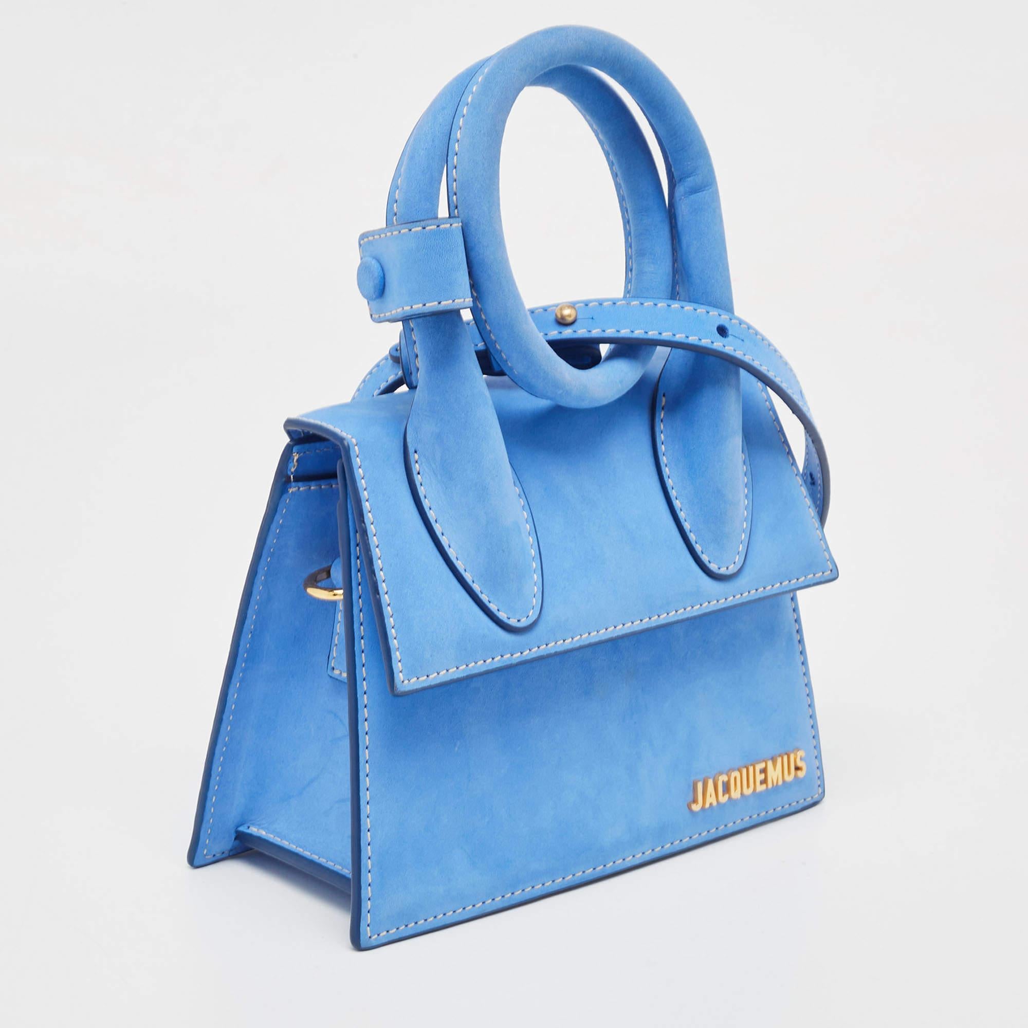 Women's Jacquemus Blue Nubuck Leather Le Chiquito Noeud Top Handle Bag