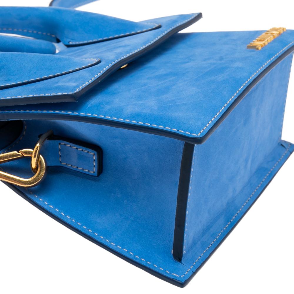 Jacquemus Blue Nubuck Leather Le Chiquito Top Handle Bag In Good Condition In Dubai, Al Qouz 2